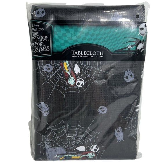 Disney Nightmare Before Christmas Tablecloth 60"x84” Jack And Sally Spiderwebs - Picture 1 of 12